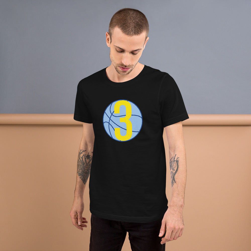 Blue & Yellow Three: Black Short-Sleeve Unisex T-Shirt