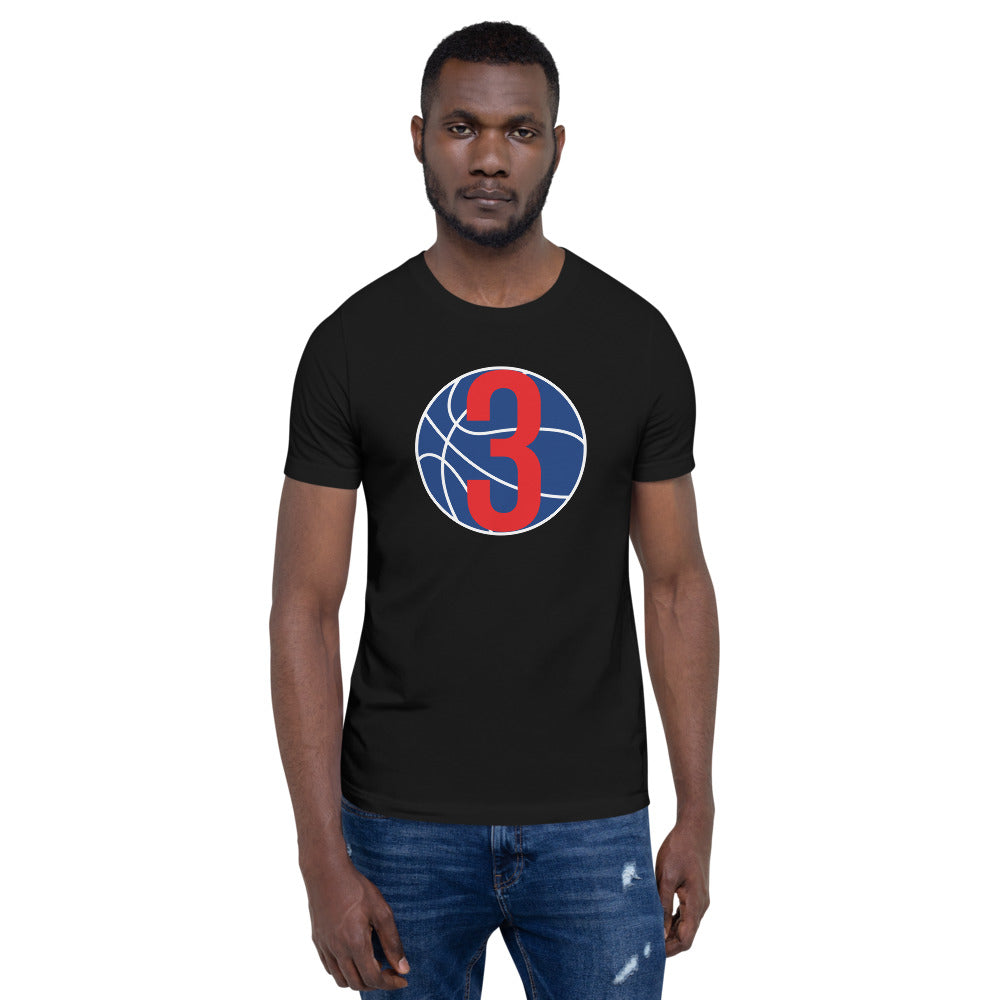 Navy Blue & Red Three: Black Short-Sleeve Unisex T-Shirt