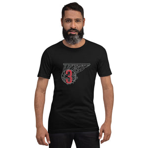 Grey & Red Splash: Black Short-sleeve unisex t-shirt