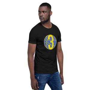 Royal Blue& Yellow: Black Short-Sleeve Unisex T-Shirt