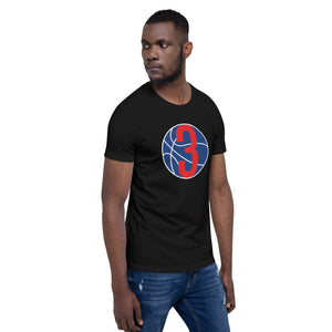 Navy Blue & Red Three: Black Short-Sleeve Unisex T-Shirt