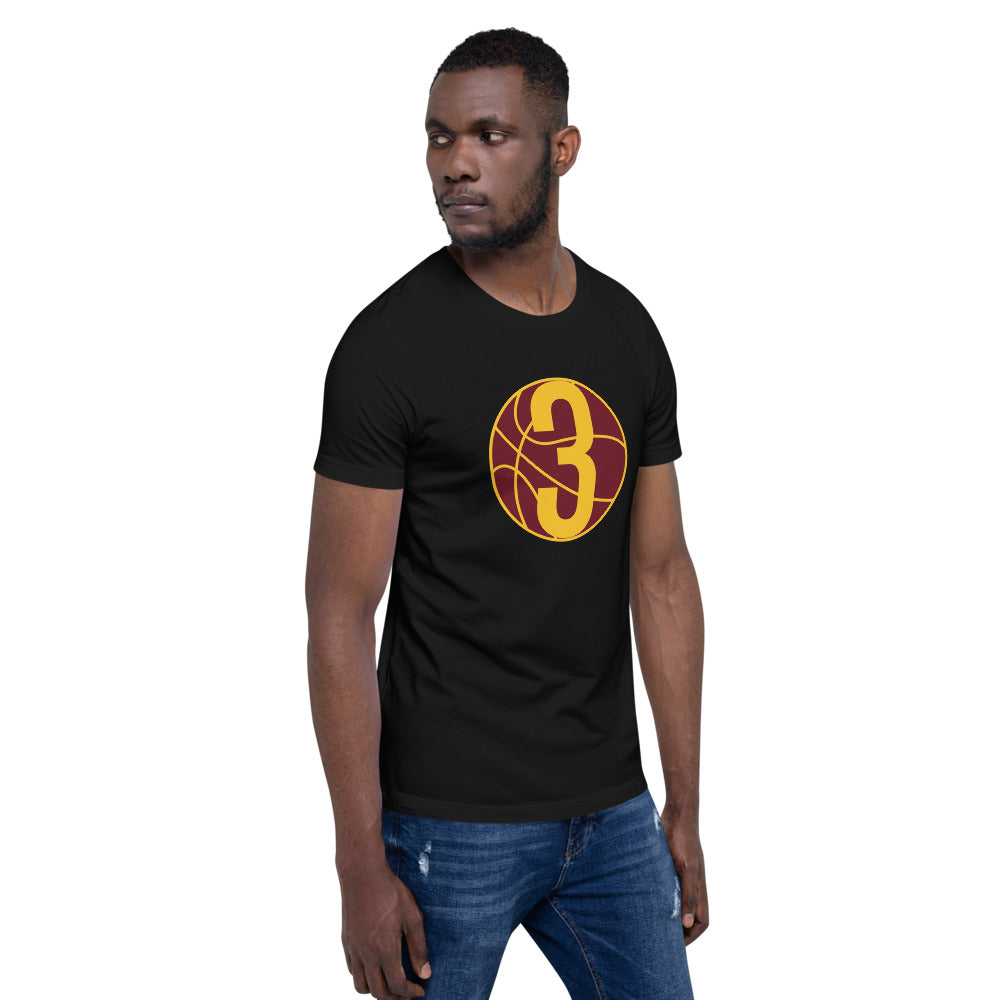 Burgundy & Gold Three: Black Short-Sleeve Unisex T-Shirt