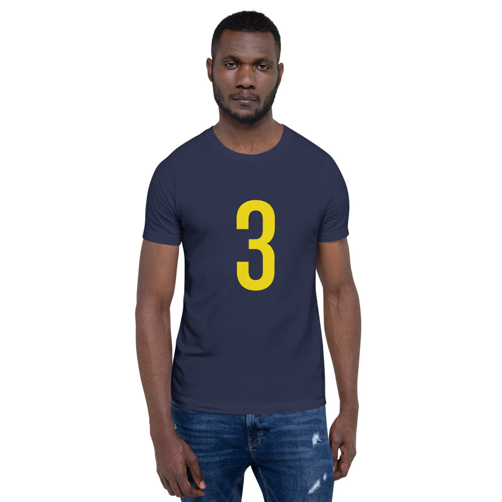 Yellow Three: Navy Blue Short-Sleeve Unisex T-Shirt