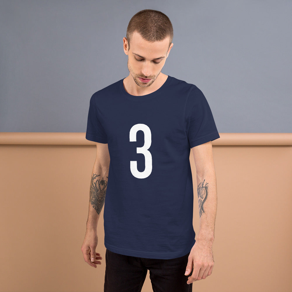 White Three: Navy Blue Short-Sleeve Unisex T-Shirt