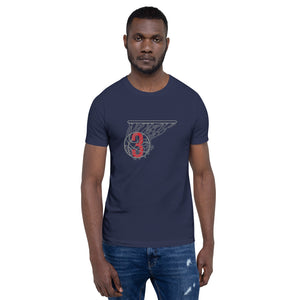 Grey & Red Splash: Navy Blue Short-sleeve unisex t-shirt