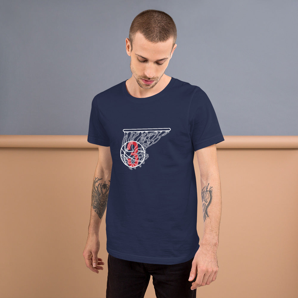 White & Red Splash: Navy Blue Short-sleeve unisex t-shirt