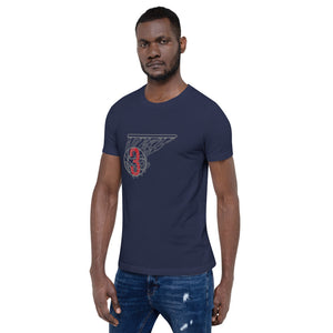 Grey & Red Splash: Navy Blue Short-sleeve unisex t-shirt