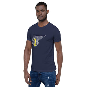 Blue & Yellow Splash: Navy Blue Short-sleeve unisex t-shirt