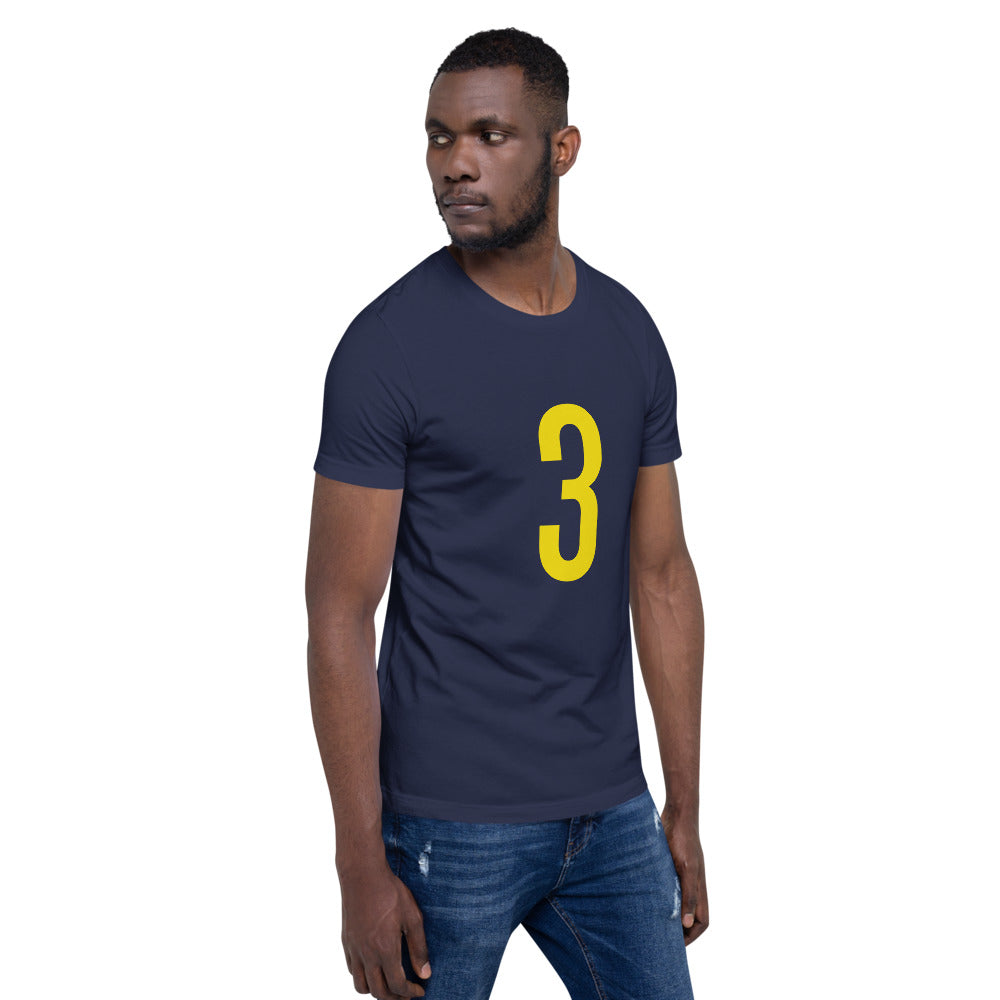 Yellow Three: Navy Blue Short-Sleeve Unisex T-Shirt