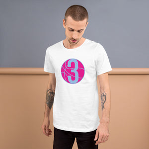 Hot Pink & Blue Three: White Short-Sleeve Unisex T-Shirt