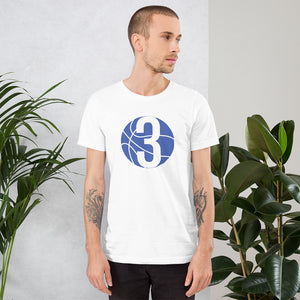 Royal Blue & White Three: White Short-Sleeve Unisex T-Shirt