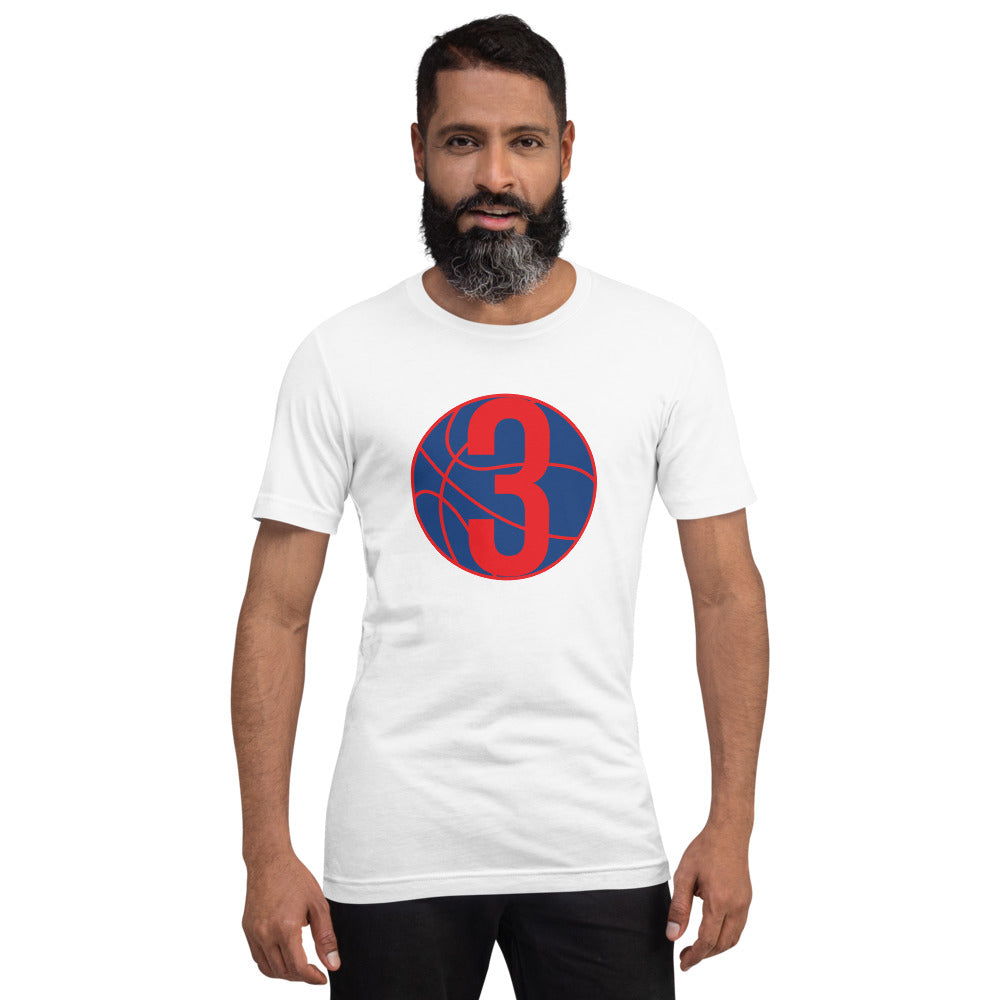 Navy Blue & Red Three: White Short-Sleeve Unisex T-Shirt