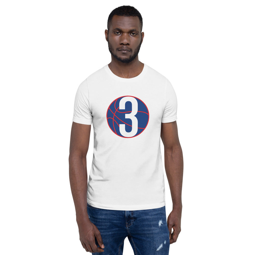 Navy Blue & Red Three: White Short-Sleeve Unisex T-Shirt