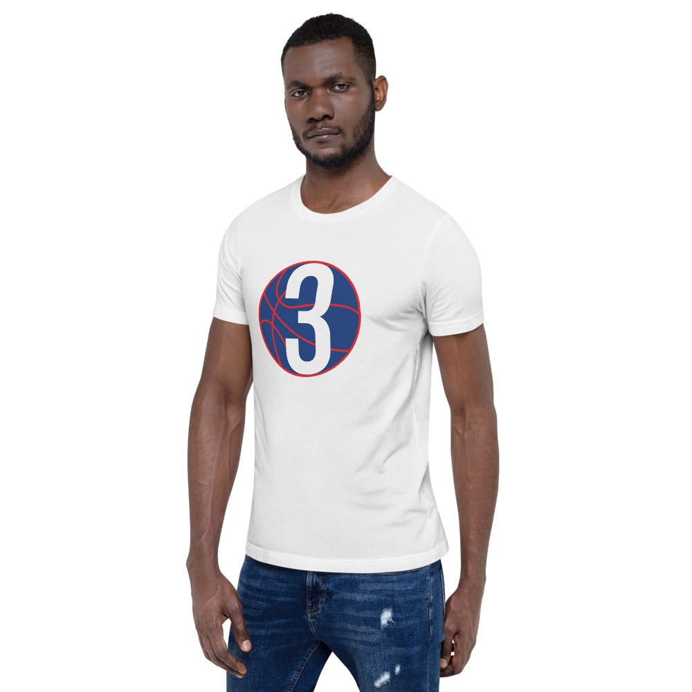 Navy Blue & Red Three: White Short-Sleeve Unisex T-Shirt